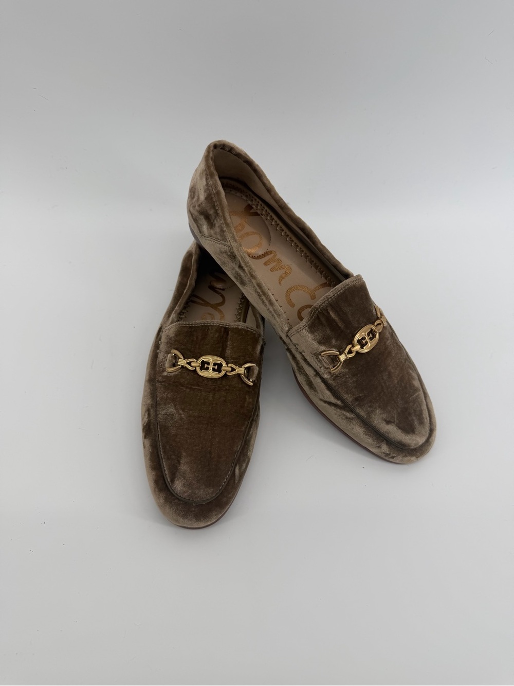 Sam Edelman Brown Velvet Chain-Trim Loafers